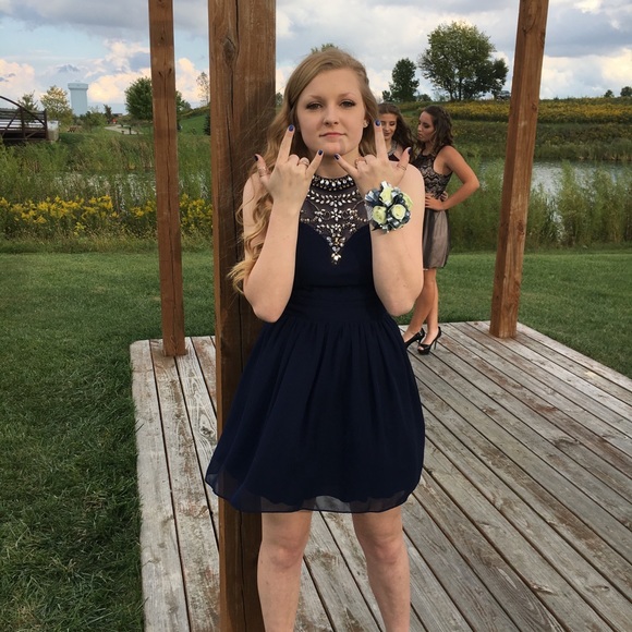 Navy Blue sequined homecoming dress - Picture 3 of 4